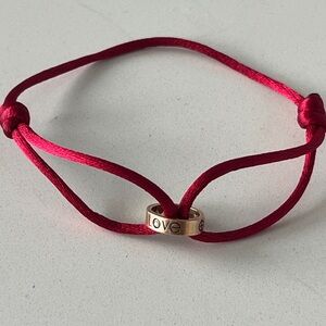Cartier Charity Rose Gold w Diamond Love Bracelet Red Silk Cord. Discontinued.
